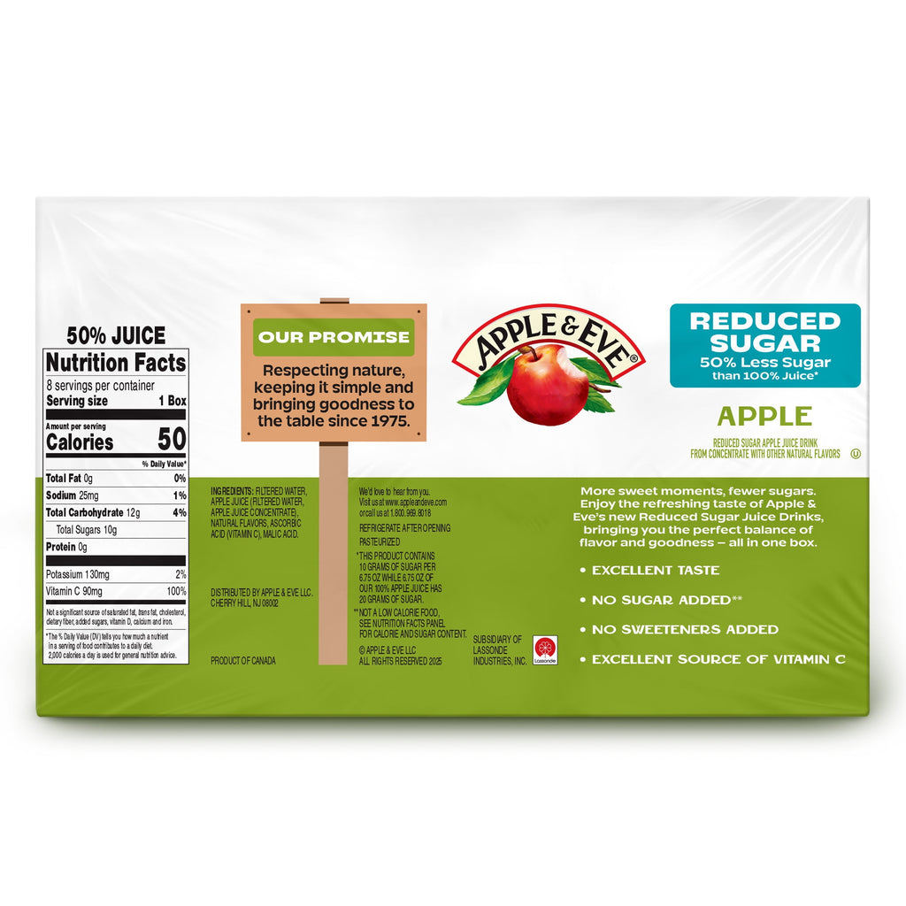Apple & Eve Reduced Sugar Apple Juice Drink 6.75 fl oz 8 Count