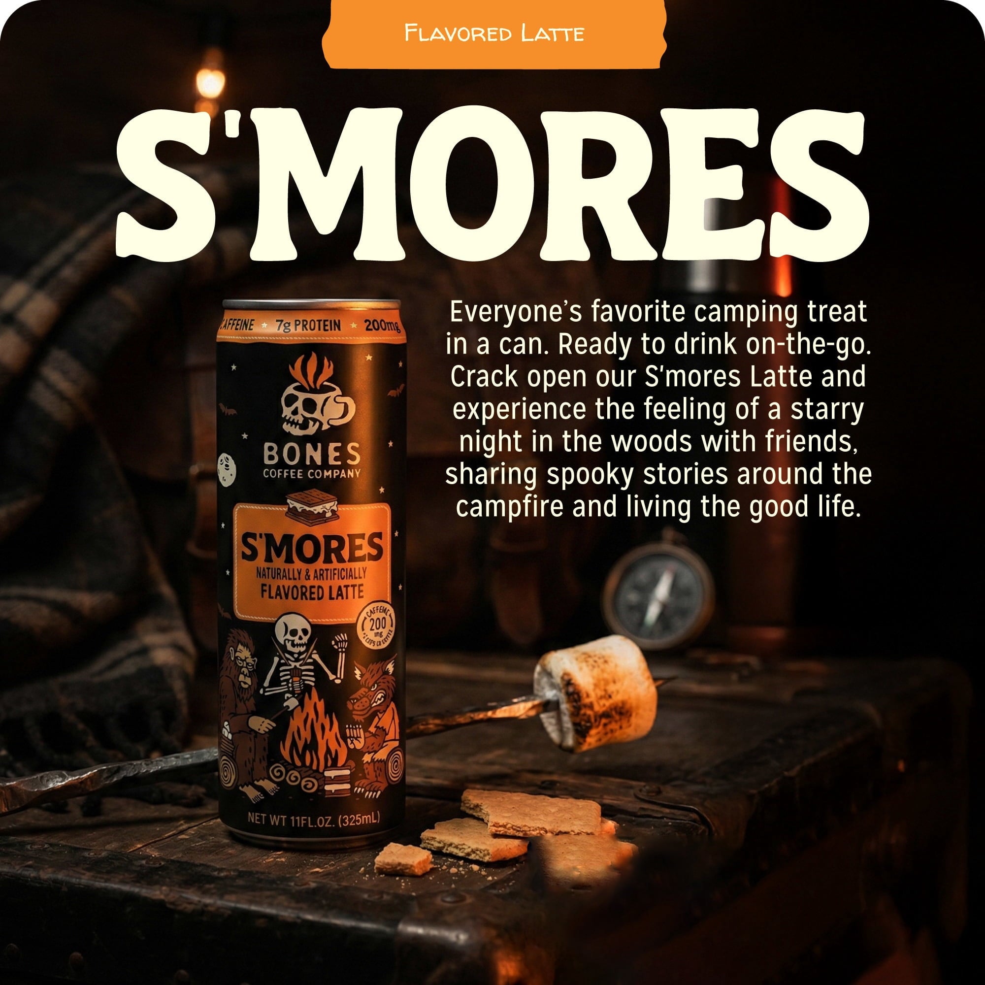 Bones Coffee Company S'mores Naturally Caffeinated Medium Roast Cold Brew Latte 11 fl oz Can
