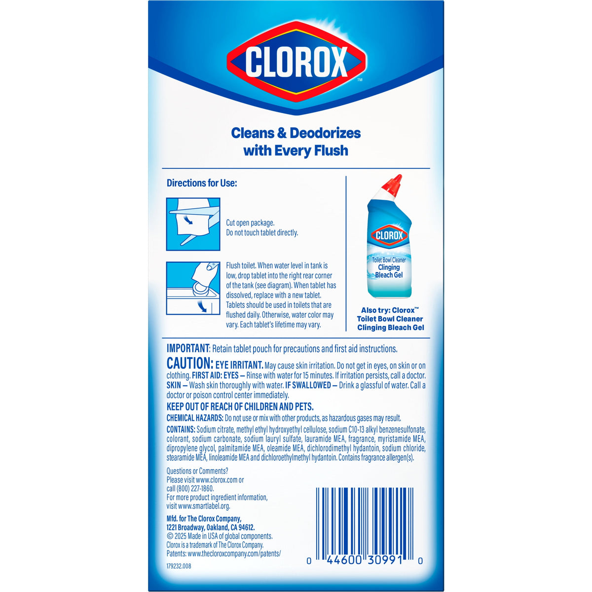 Clorox Bleach & Blue Toilet Bowl Cleaner Tablets Rain Clean 4 Count