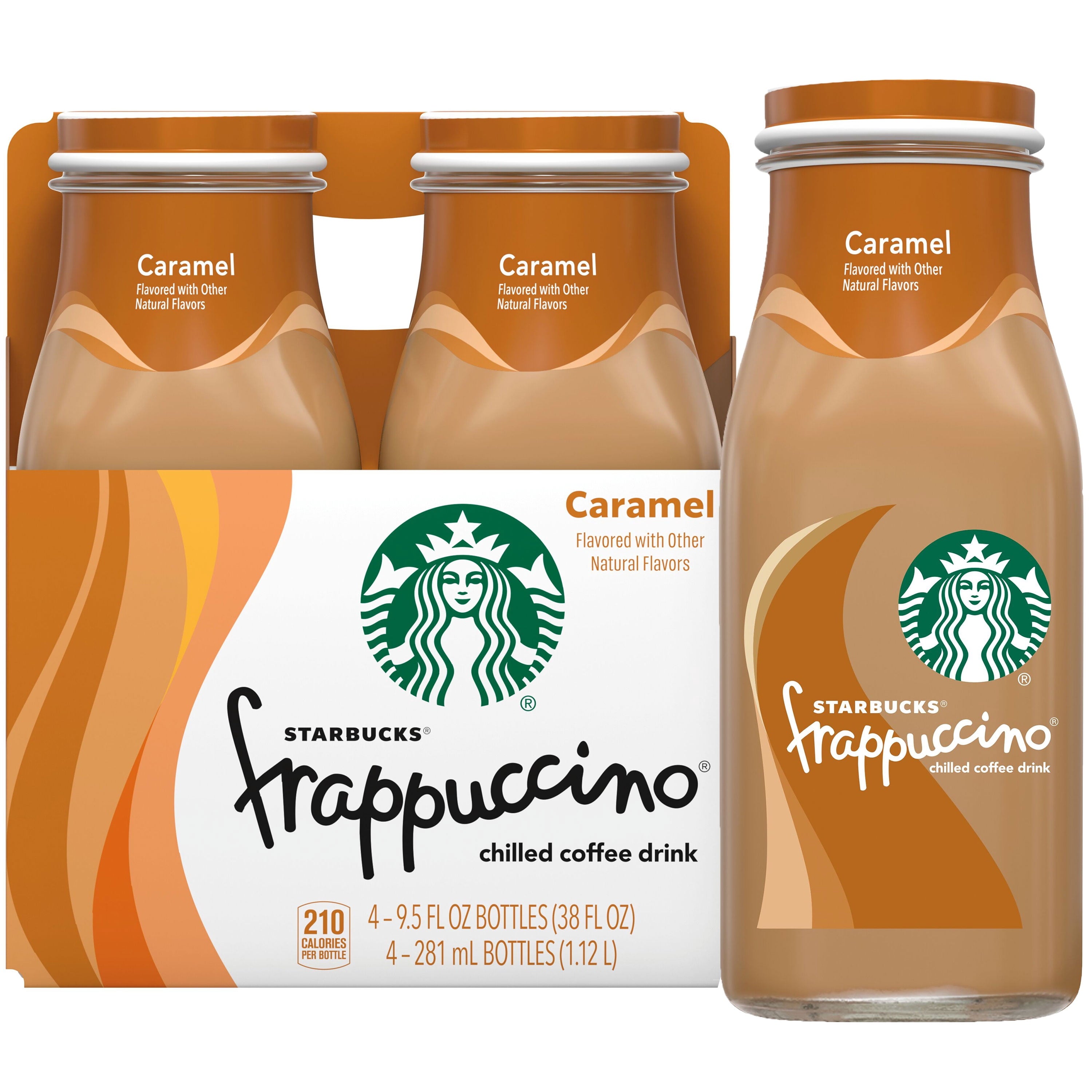 Starbucks Frappuccino Caramel Naturally Caffeinated Medium Roast Chilled Coffee Drink 4 Count 9.5 fl oz Bottles