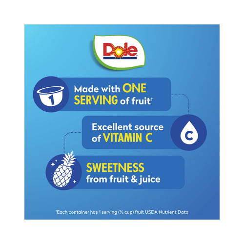 Dole Fruit Bowls Pineapple Paradise Tidbits in 100% Fruit Juice 4 oz Cups 12 Pack