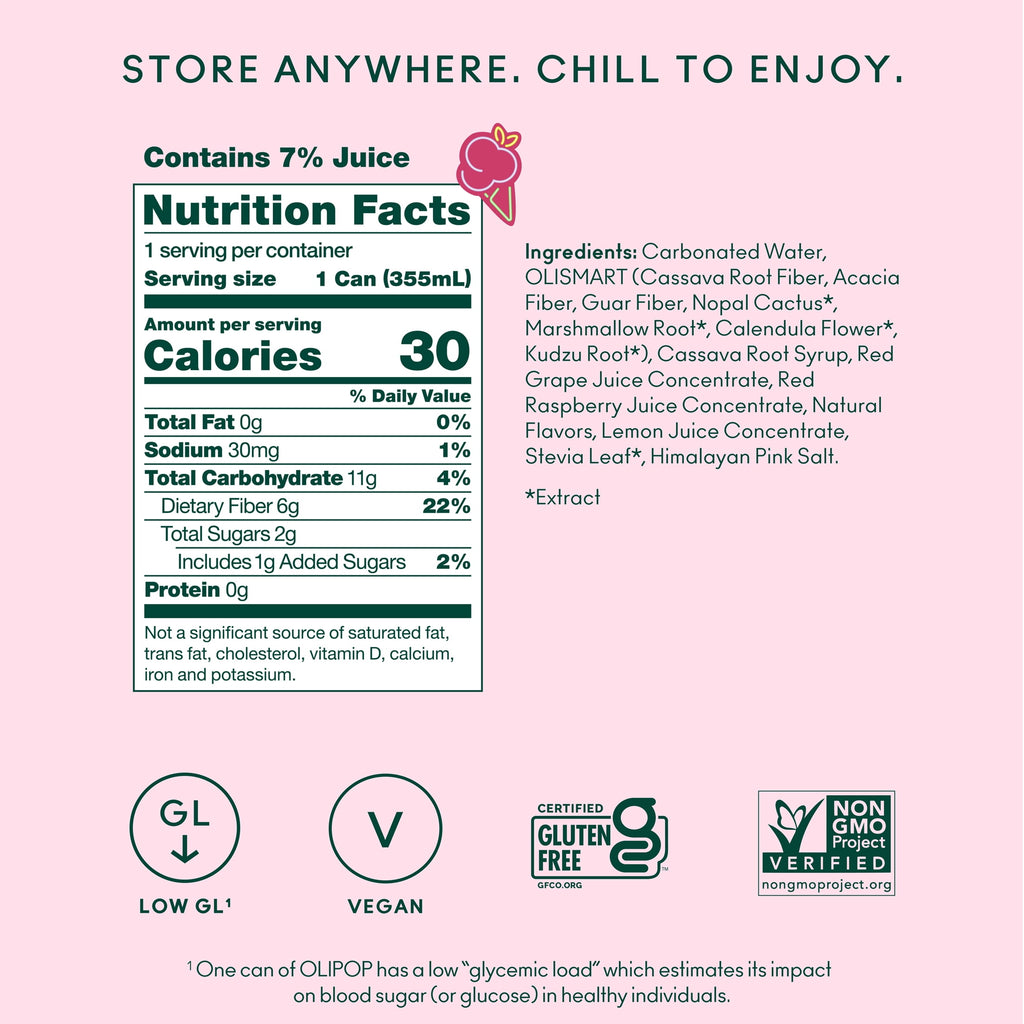 OLIPOP Raspberry Sherbet Prebiotic Soda Can 12 Fl Oz