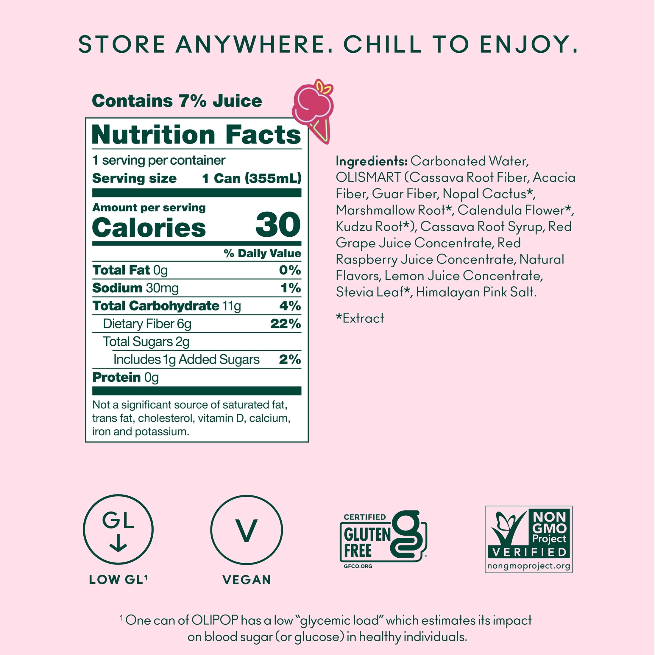 OLIPOP Raspberry Sherbet Prebiotic Soda Can 12 Fl Oz
