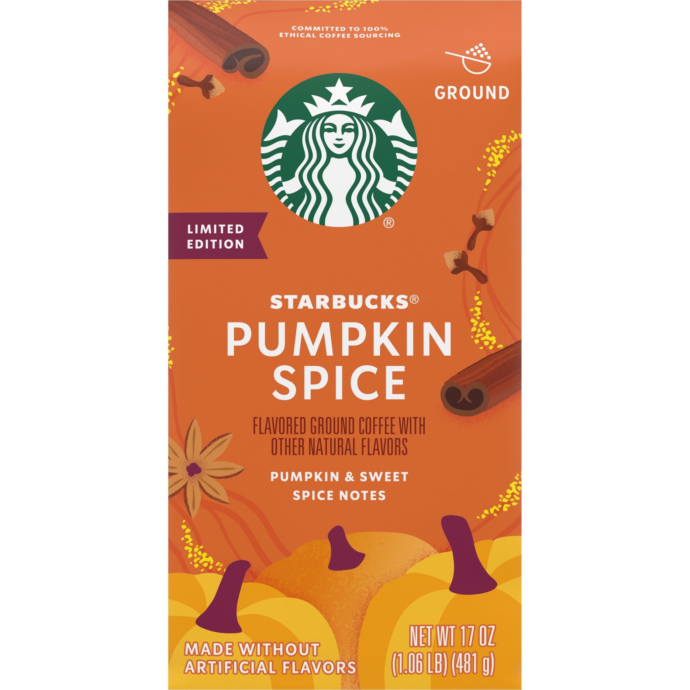 Starbucks at Home Pumpkin Spice Naturally Caffeinated Medium Roast Ground Coffee 17 oz Bag