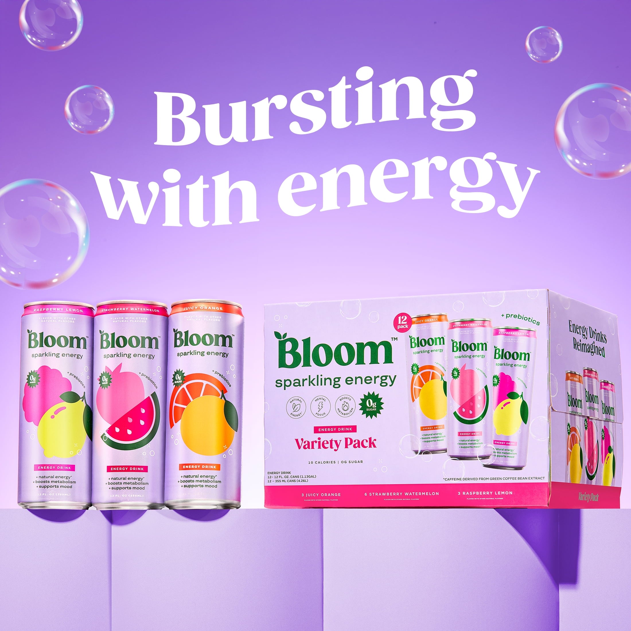 Bloom Nutrition Sparkling Energy Drink Variety Pack 12 fl oz Cans 12 Pack