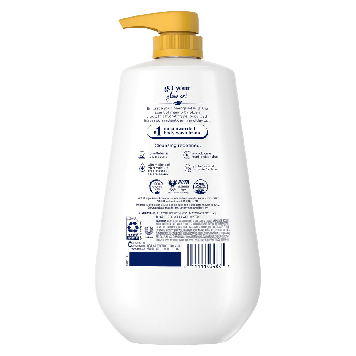 Dove Glowing Body Wash Mango & Almond Butter Moisturizing Skin Cleanser 30.6 fl oz