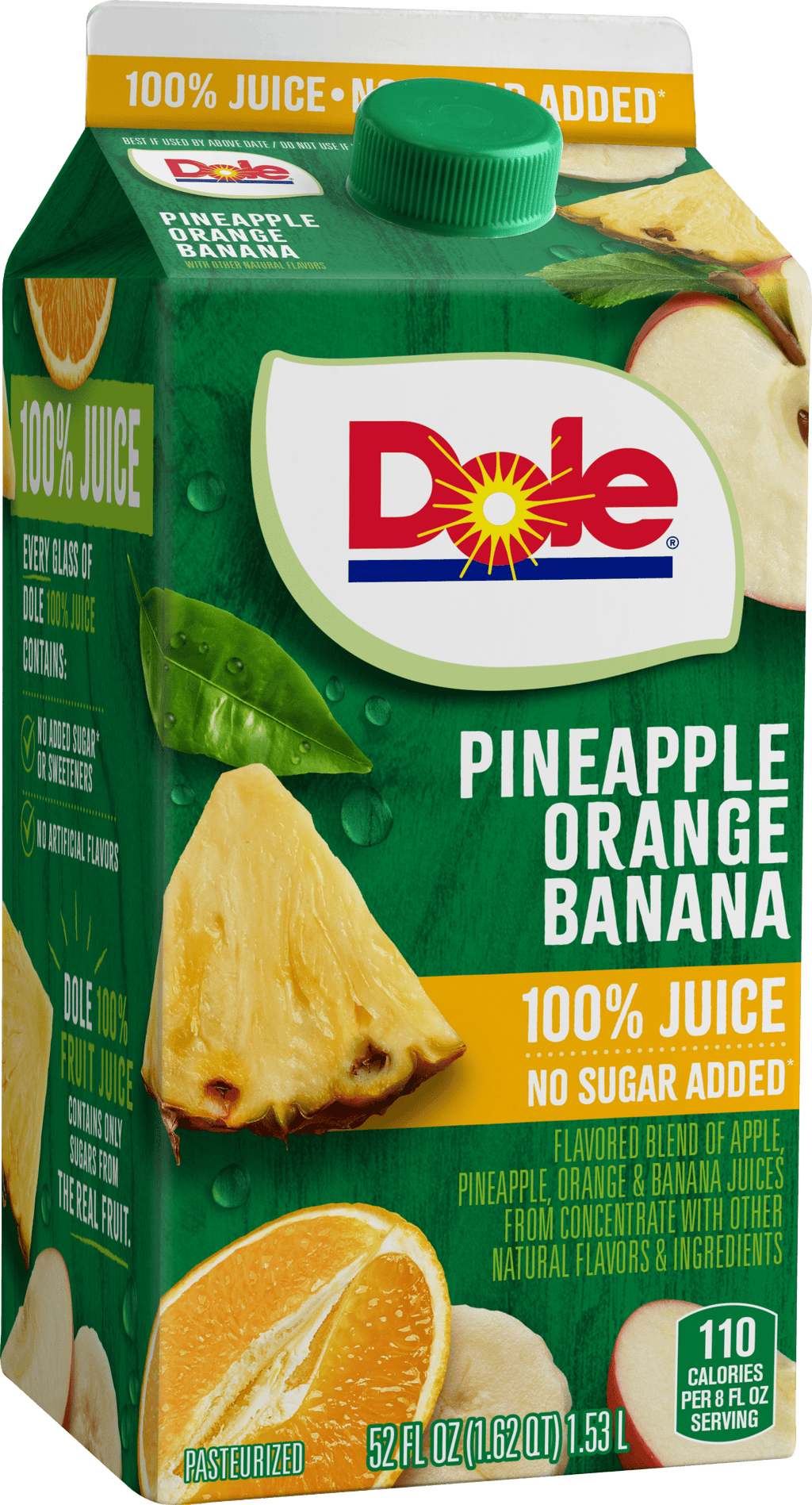 Dole 100% Pineapple Orange Banana Juice Pulp-Free Chilled 52 fl oz
