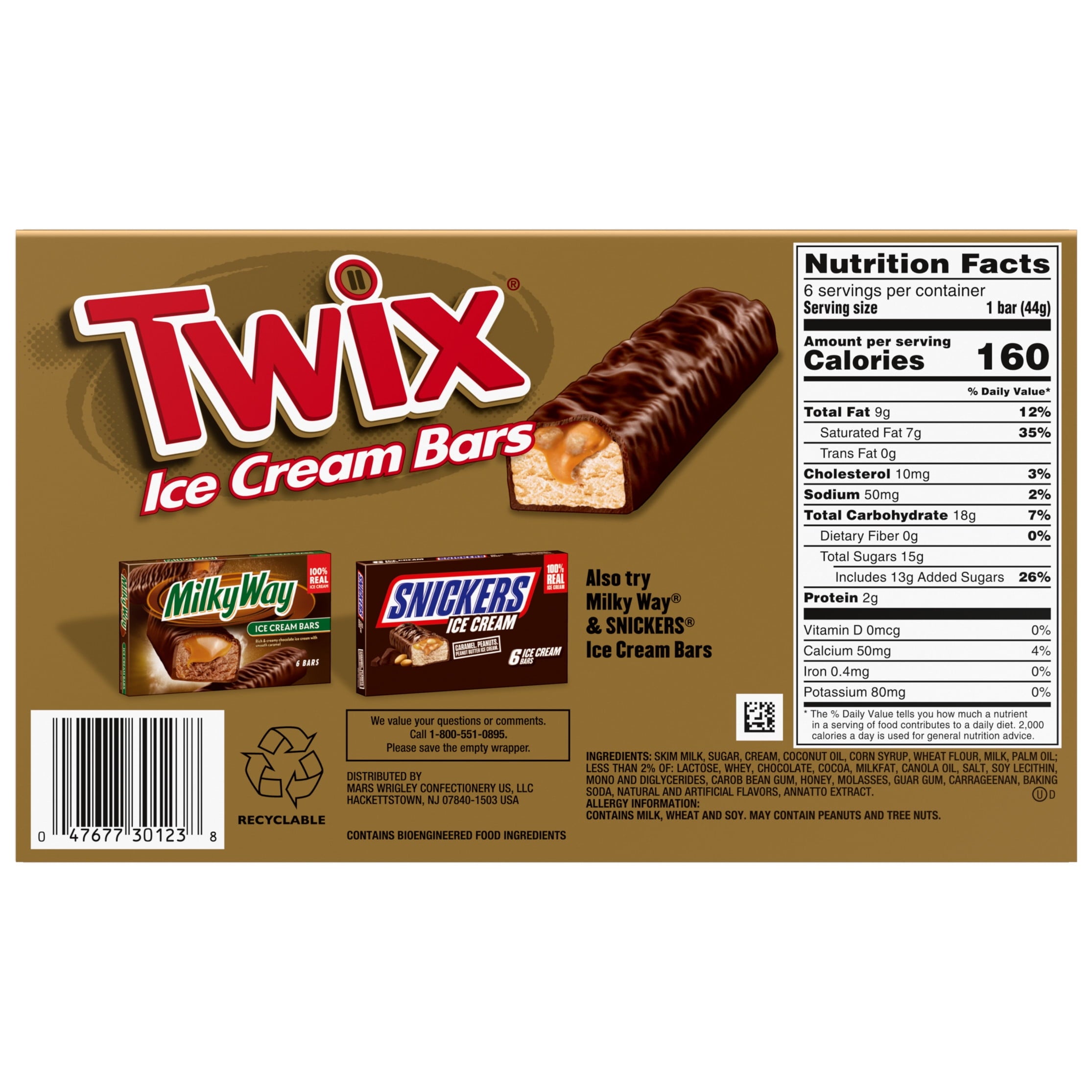 Twix Caramel Vanilla Milk Chocolate Ice Cream Bars 6 Count 11.58 Fl Oz