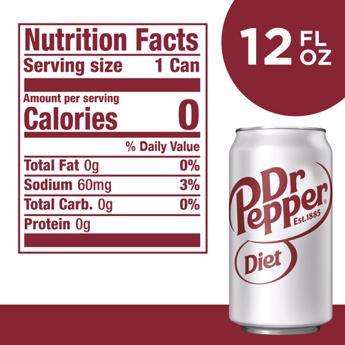 Diet Dr Pepper Soda Pop Cans 12 Fl Oz 24 Pack