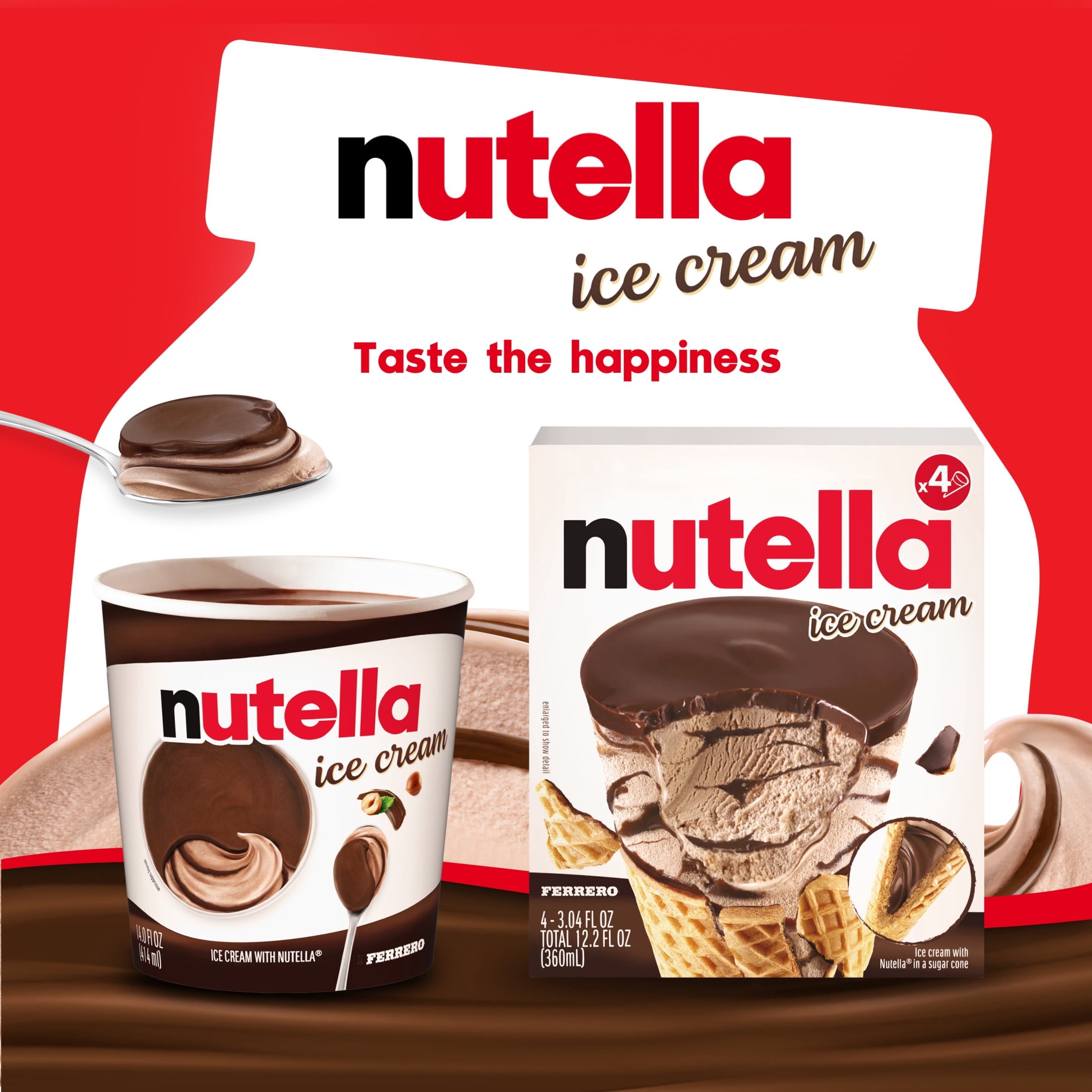 Nutella Hazelnut Flavored Ice Cream Cones 4 Count 12.2 Fl Oz