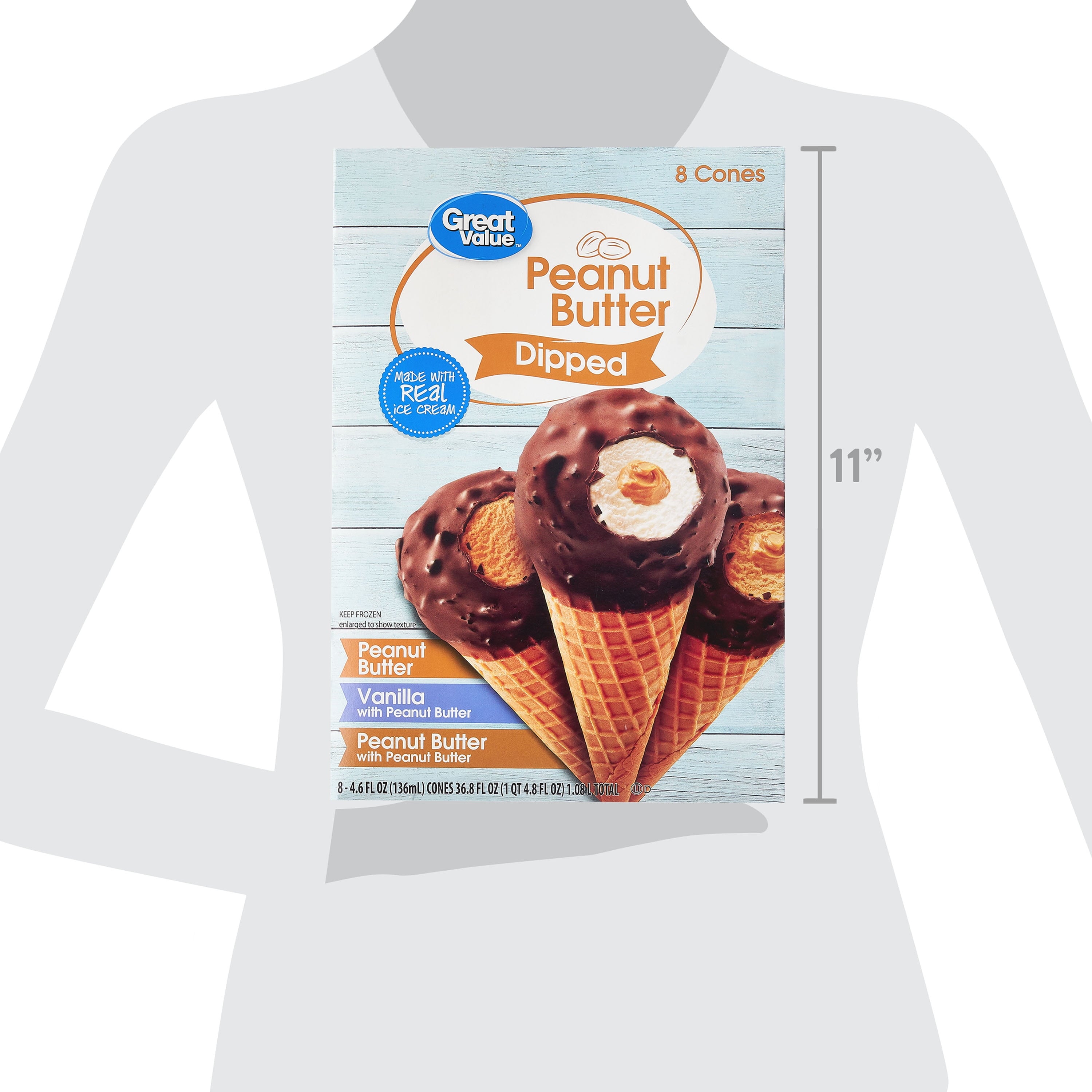 Great Value Peanut Butter Dipped Ice Cream Cones Variety Pack 8 Count 36.8 Oz