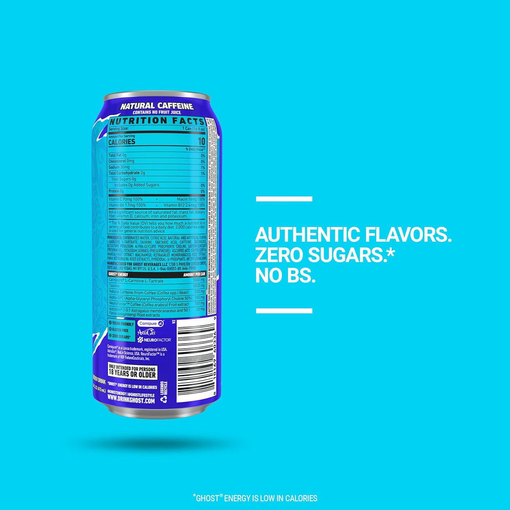 GHOST Energy Zero Sugars Energy Drink Blue Raspberry 16 fl oz Single Can