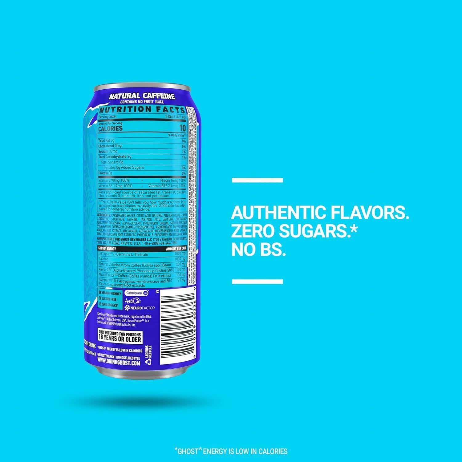 GHOST Energy Zero Sugars Energy Drink Blue Raspberry 16 fl oz Single Can