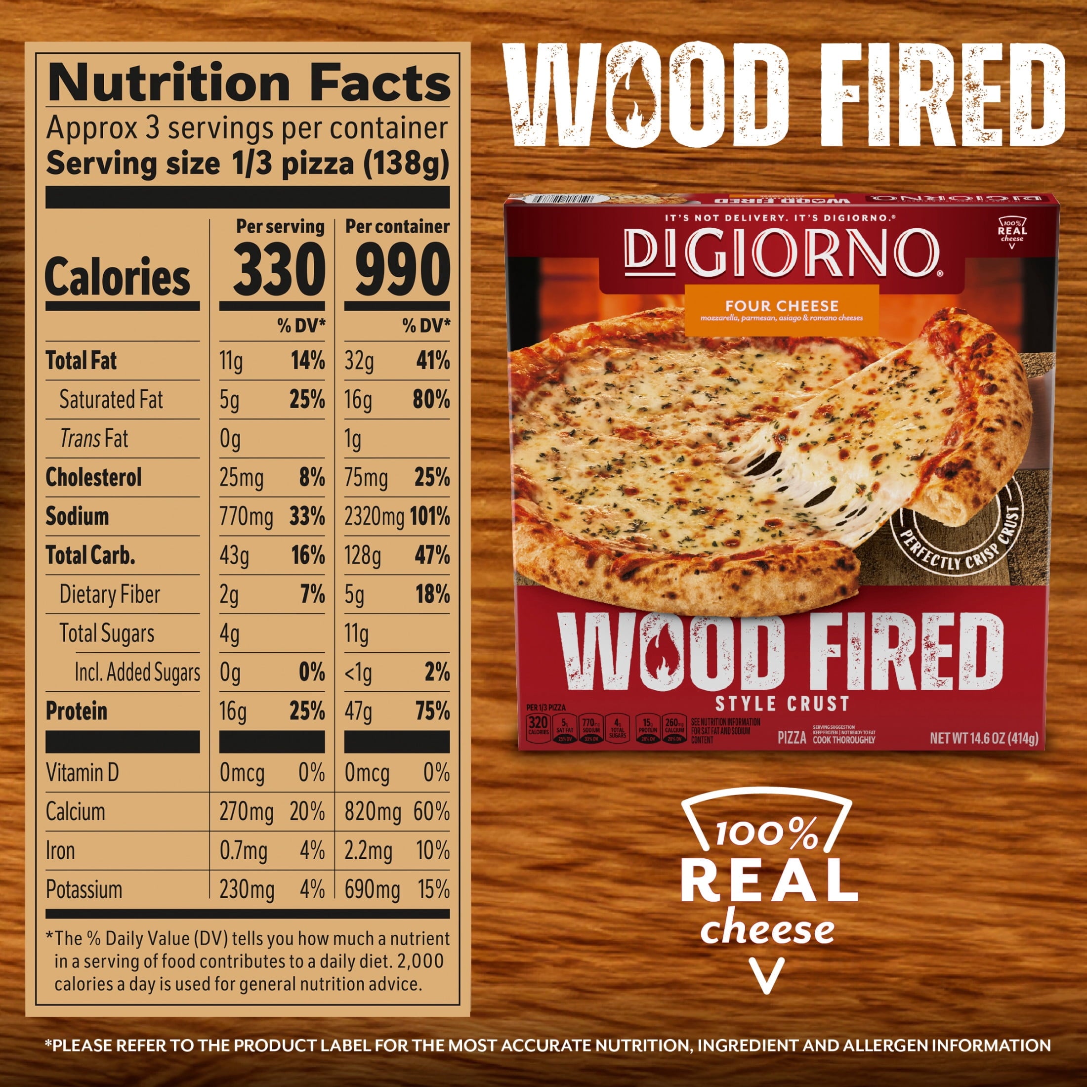 DiGiorno Four Cheese Wood Fired Style Crust Frozen Pizza 14.6 Oz