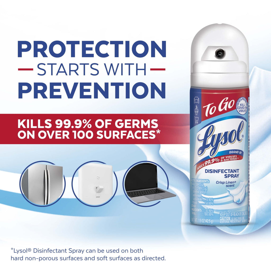 Lysol To Go Travel Size Disinfectant Spray Crisp Linen 1.5 fl oz