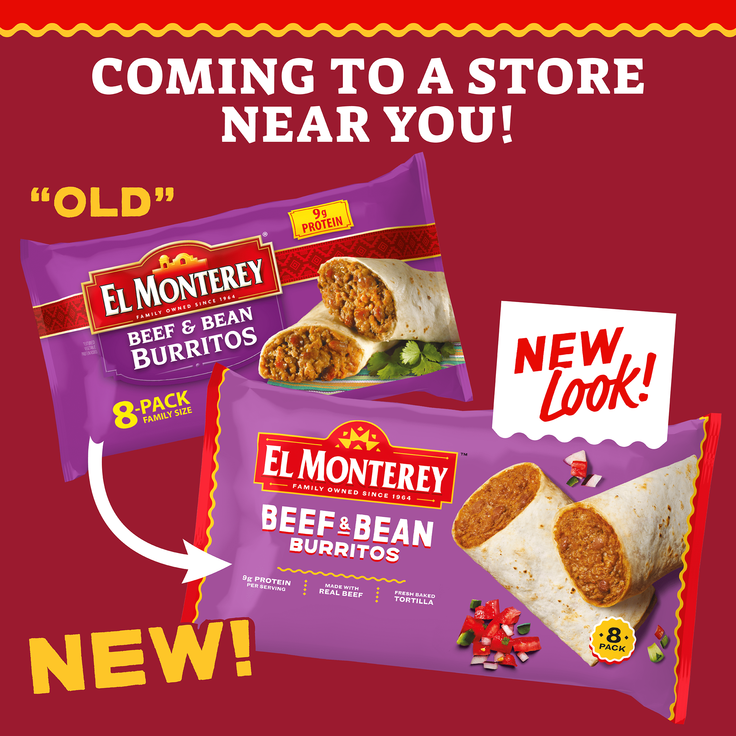 El Monterey Beef & Bean Burritos Frozen 32 Oz 8 Count