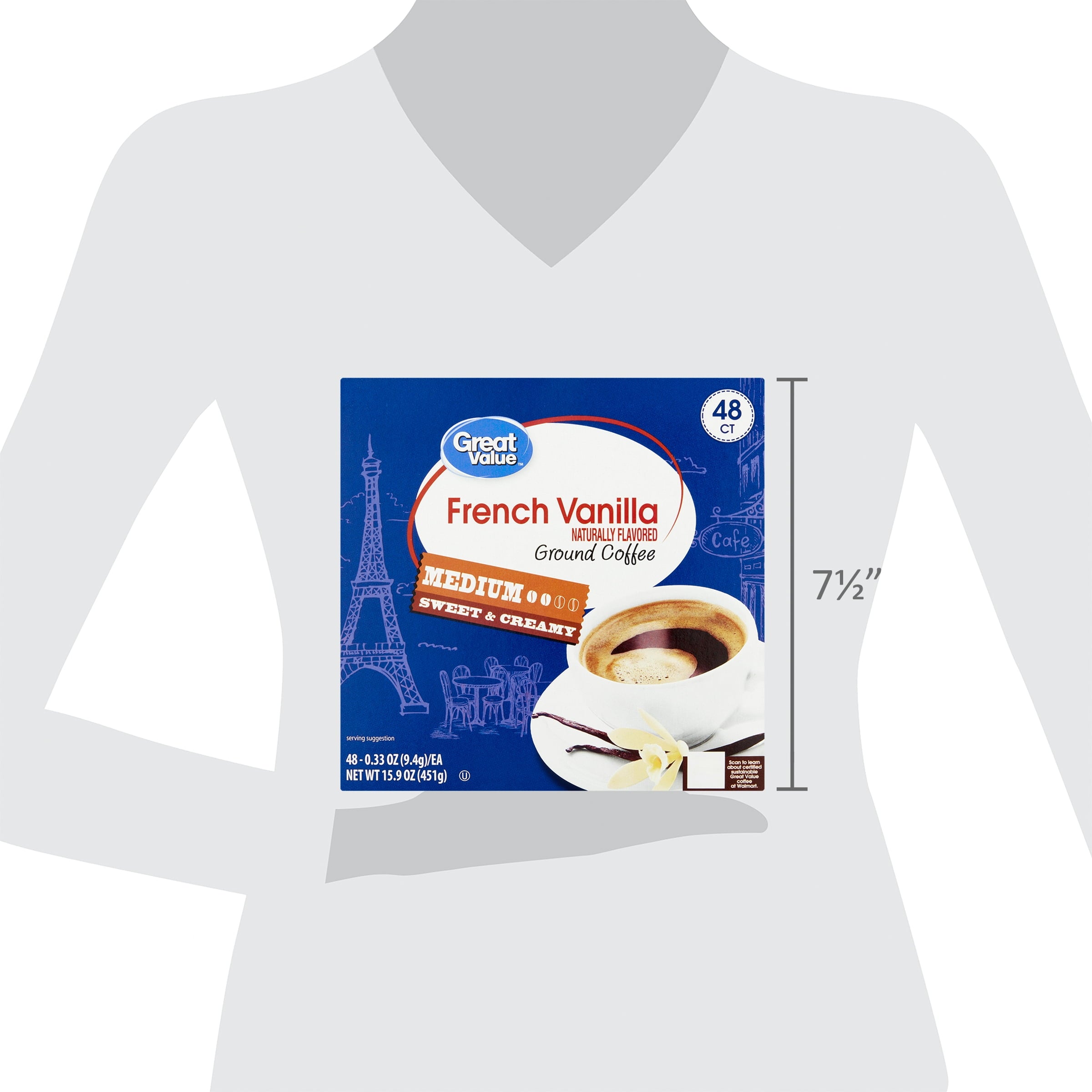 Great Value 100% Arabica French Vanilla Medium Roast Ground Coffee Pods 48 Count