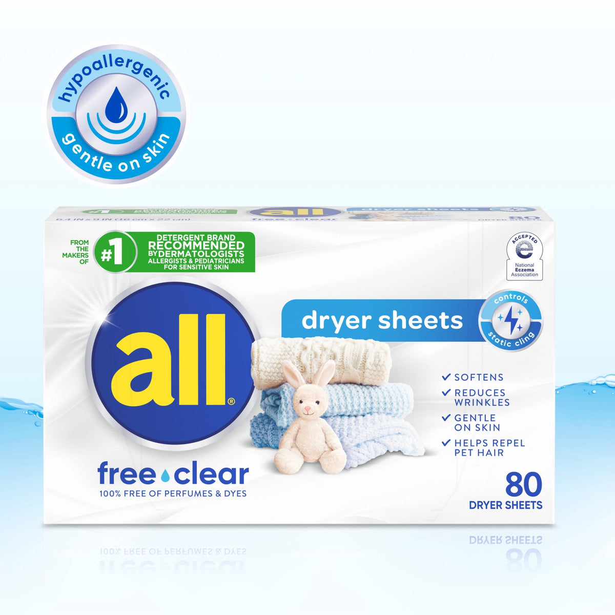 all free clear Fabric Softening Dryer Sheets Unscented 80 Count