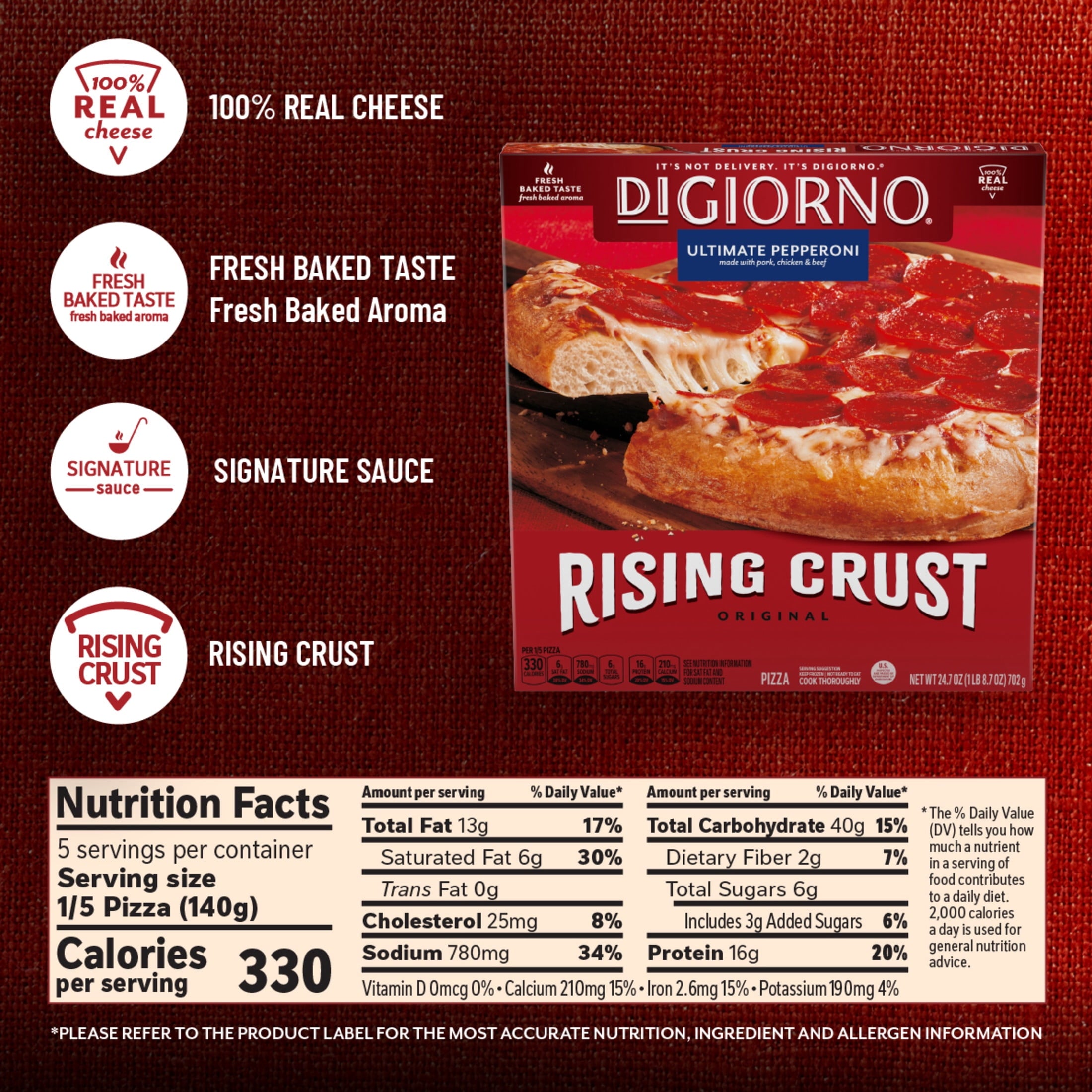 DiGiorno Rising Crust Ultimate Pepperoni Frozen Pizza 24.7 Oz