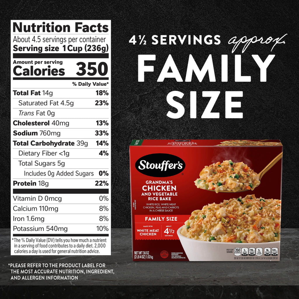 Stouffer's Grandma's Chicken and Vegetable Rice Bake Frozen Family Dinner 36 Oz