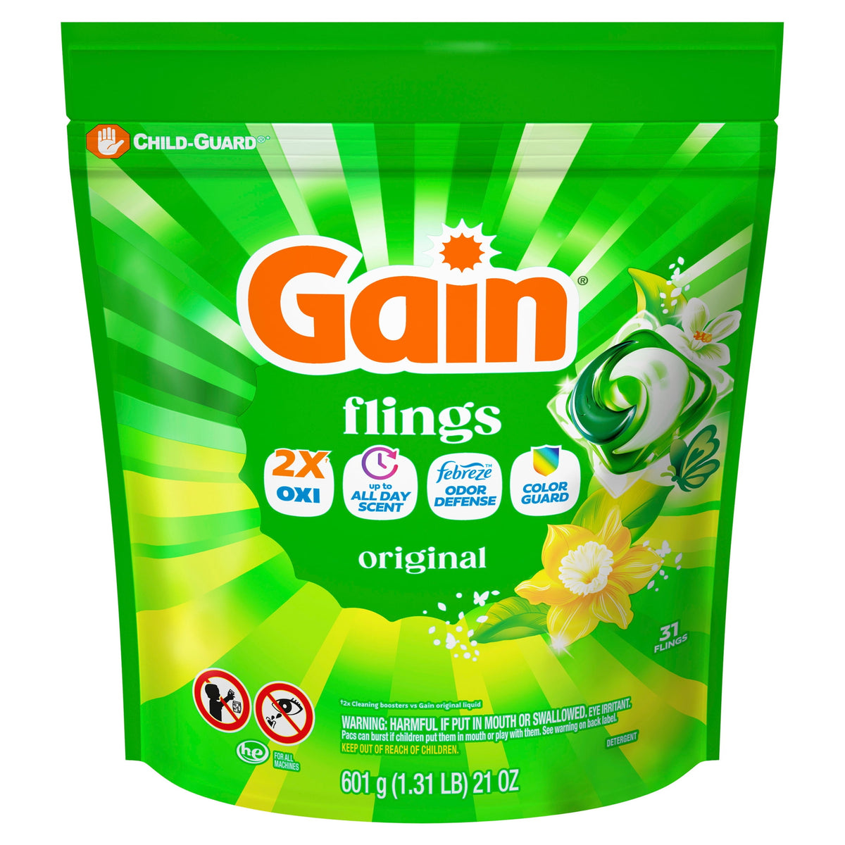 Gain Flings 4-in-1 Oxi Boost Febreze Laundry Detergent Pacs Original Scent 31 Count