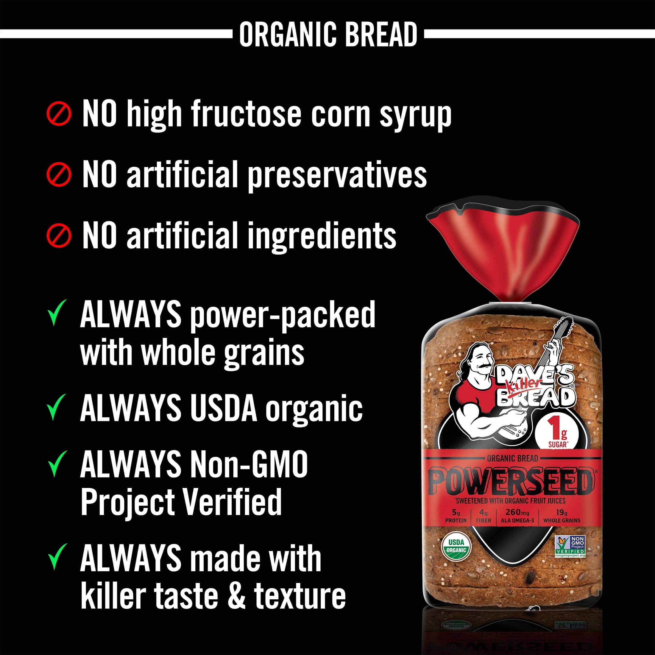 Powerseed Seeded Organic Whole Grain Bread 25 Oz 1 Count Dave's Killer Bread