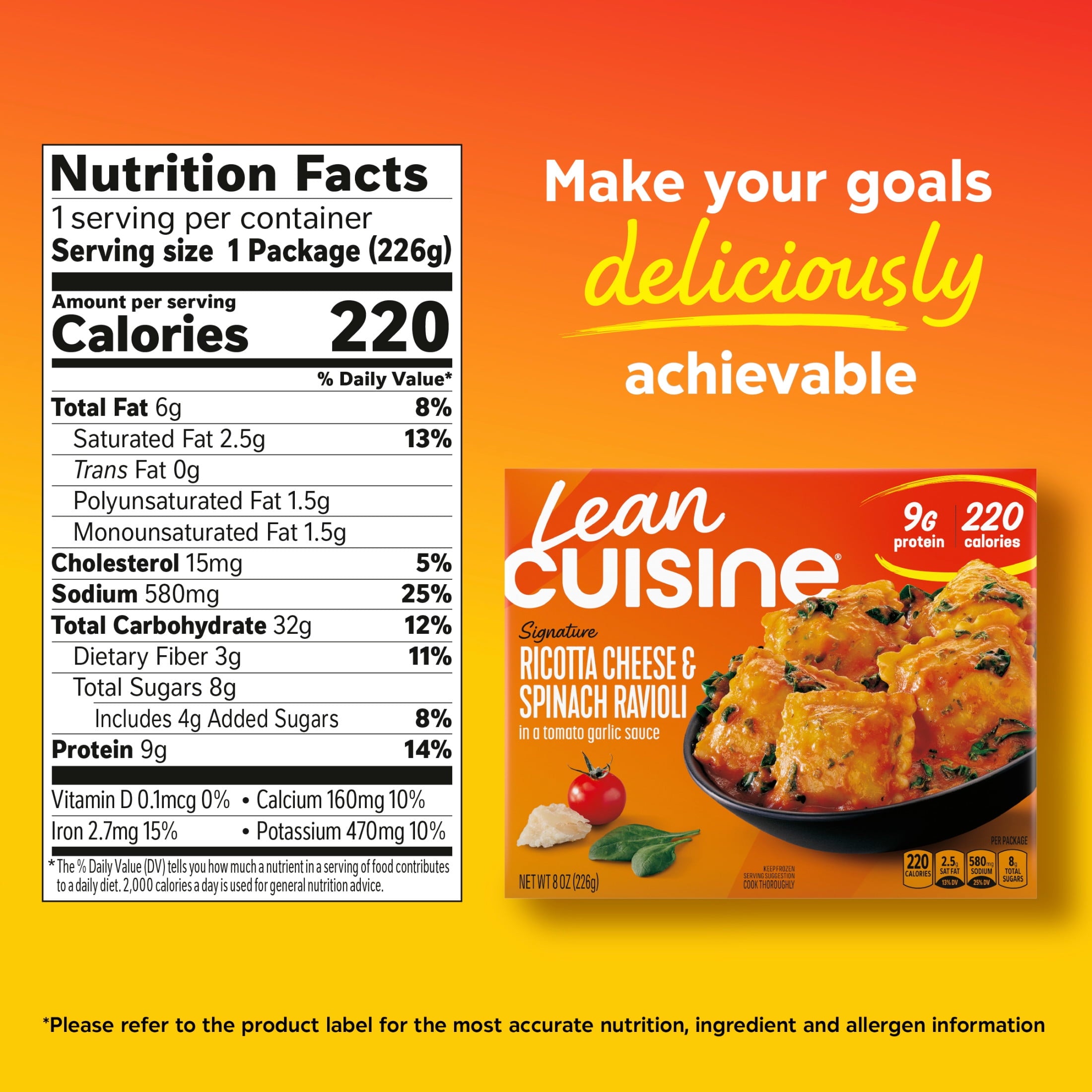 Lean Cuisine Ricotta Cheese & Spinach Ravioli Frozen Meal 8 Oz
