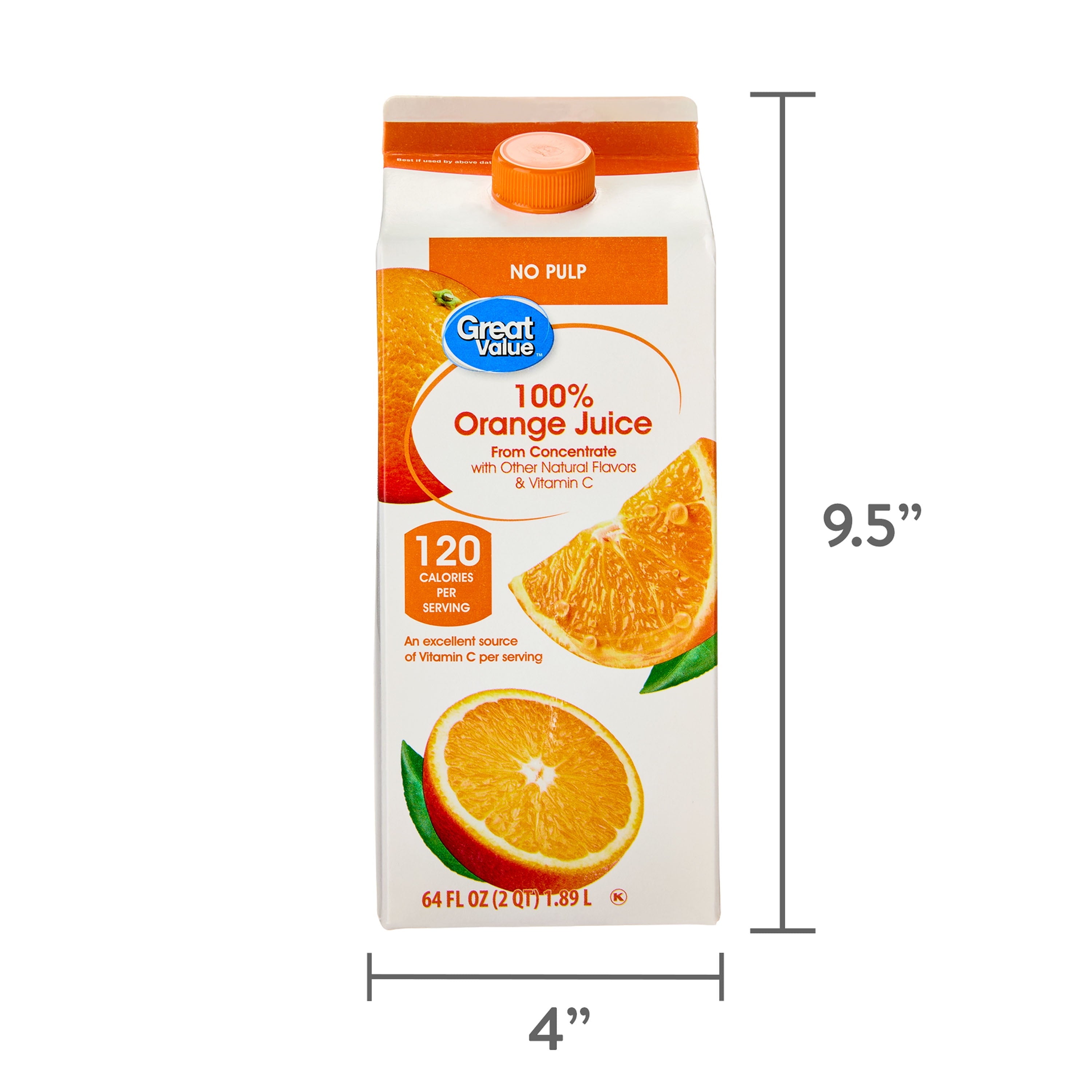 Great Value 100% Orange Juice From Concentrate No Pulp 64 fl oz