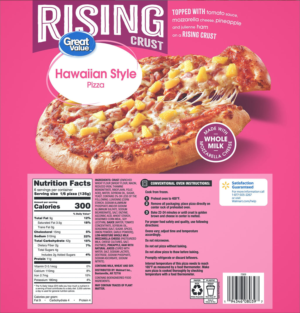 Great Value Rising Crust Hawaiian Pizza 27.97 Oz Frozen