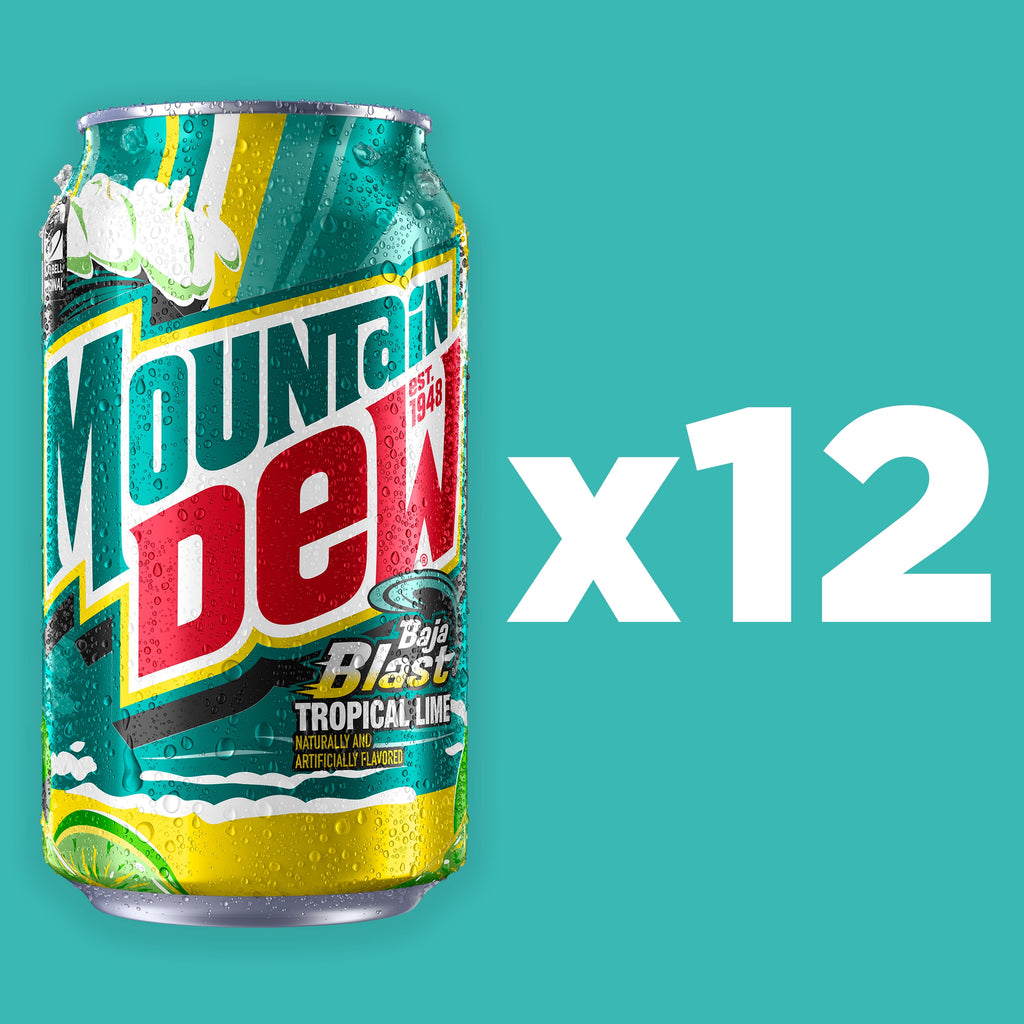 Mountain Dew Baja Blast Tropical Lime Soda Pop Cans 12 Fl Oz 12 Pack