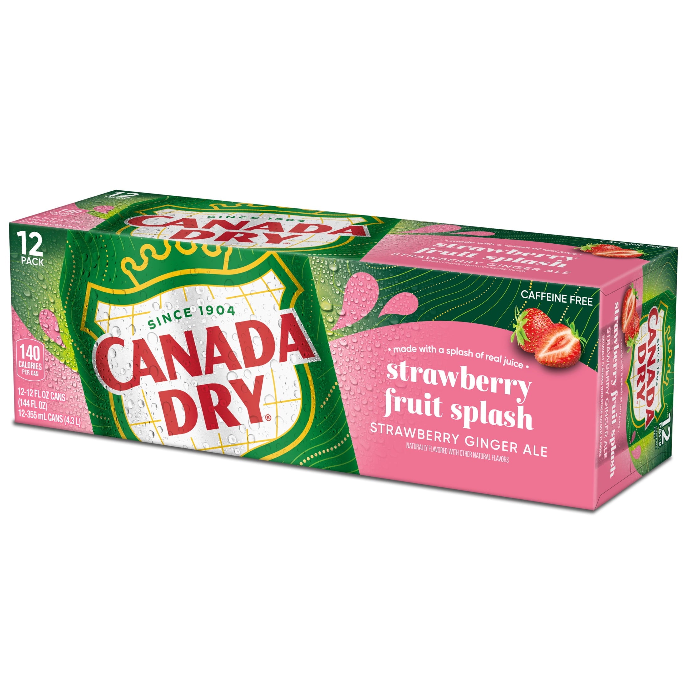 Canada Dry Caffeine Free Fruit Splash Strawberry Ginger Ale Soda Pop Cans 12 Fl Oz 12 Pack