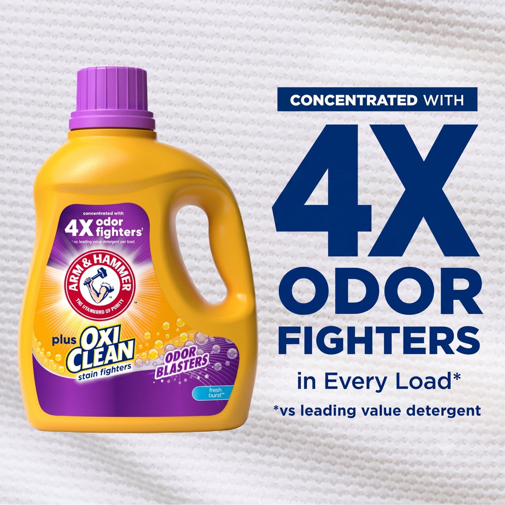ARM & HAMMER Plus OxiClean Odor Blasters Liquid Laundry Detergent Fresh Burst 96.2 fl oz 74 Loads