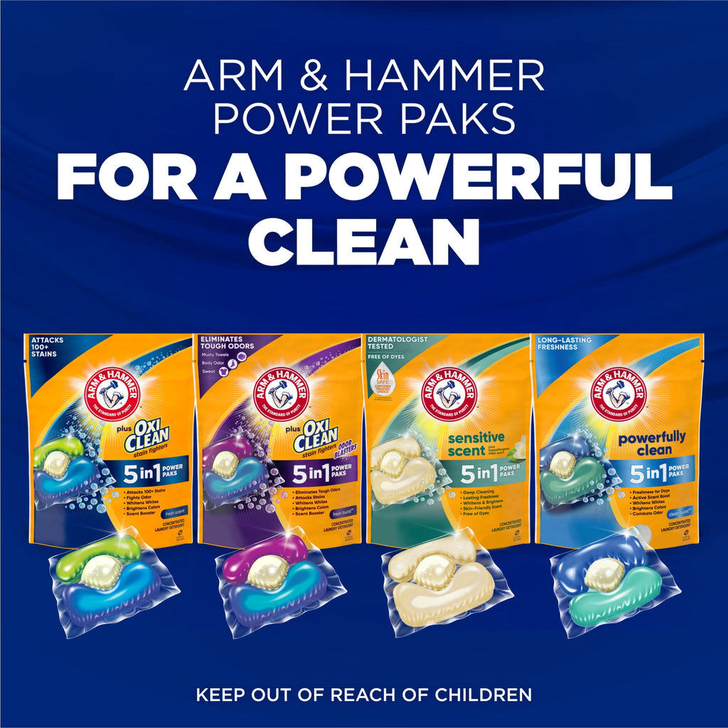 ARM & HAMMER Plus OxiClean 5-in-1 Laundry Detergent Paks Fresh Scent 42 Count