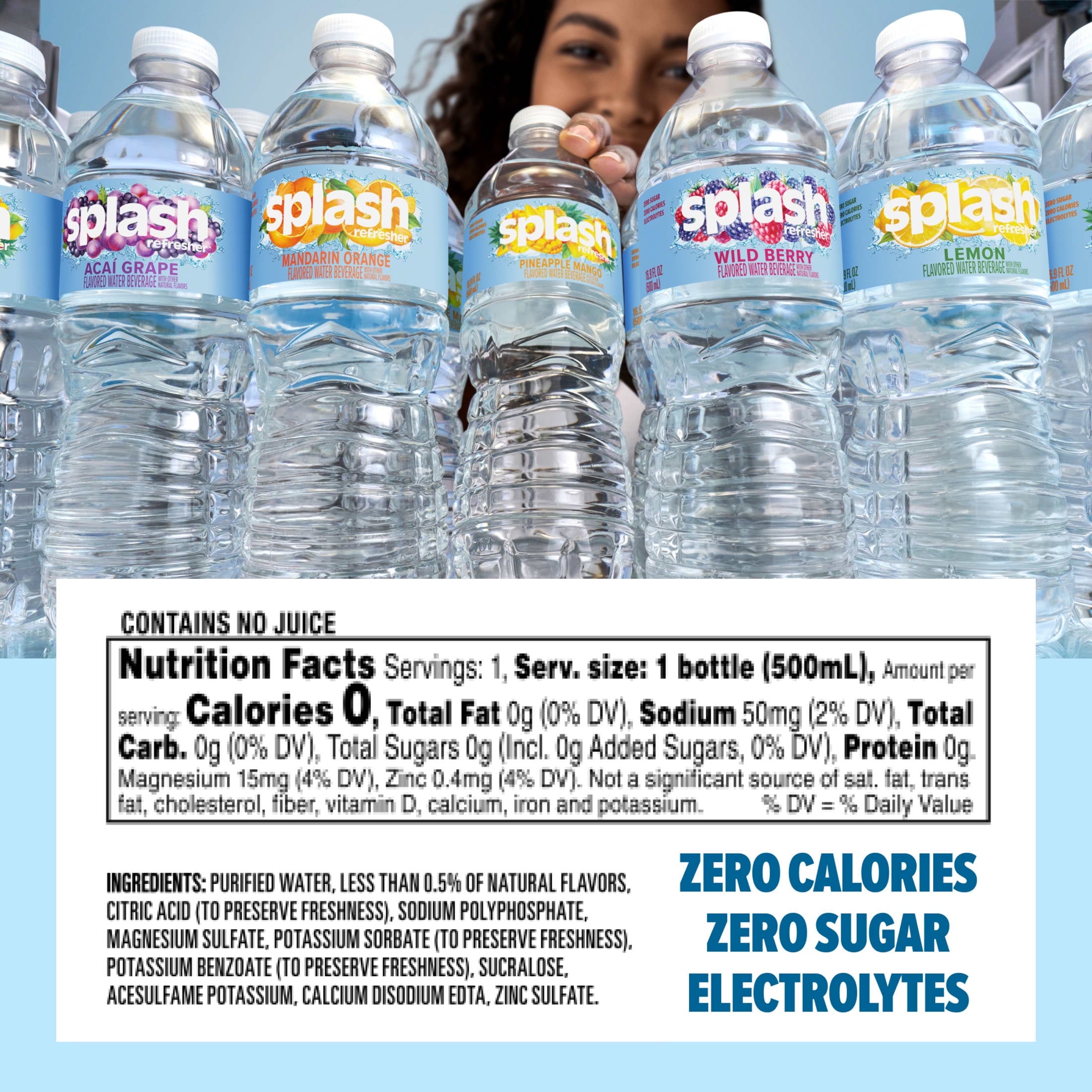 Splash Blast Acai Grape Flavored Water 16.9 fl oz Plastic Bottles 6 Pack