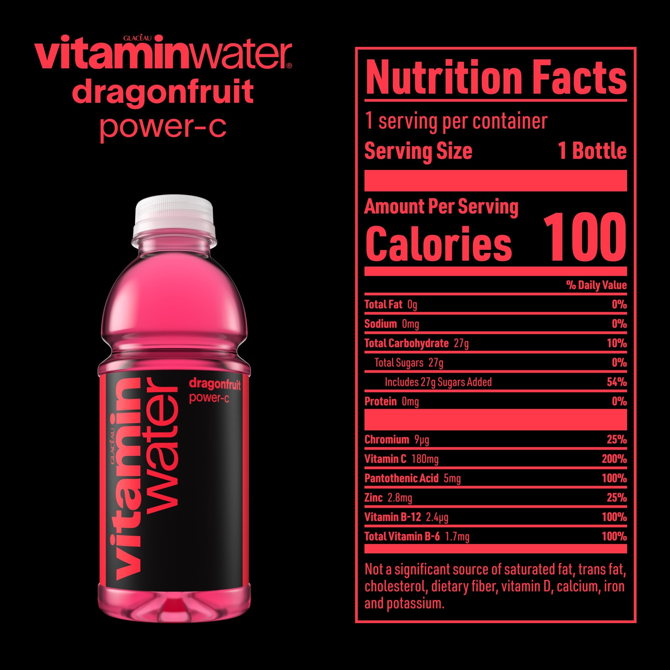 Vitaminwater Power-C Dragonfruit Flavored Water Beverage 20 fl oz Single Bottle