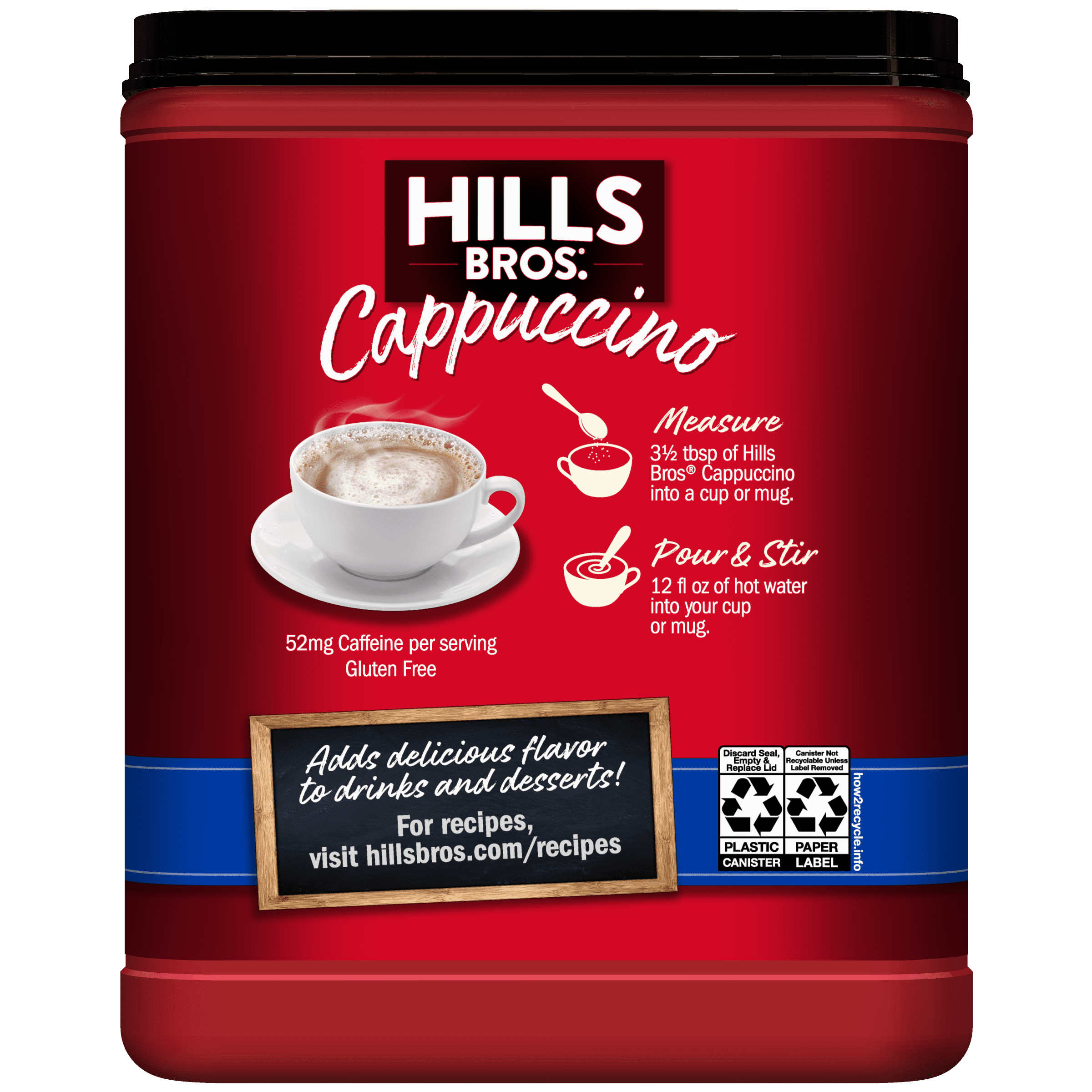 Hills Bros French Vanilla Naturally Caffeinated Medium Instant Cappuccino Mix 16 oz Canister