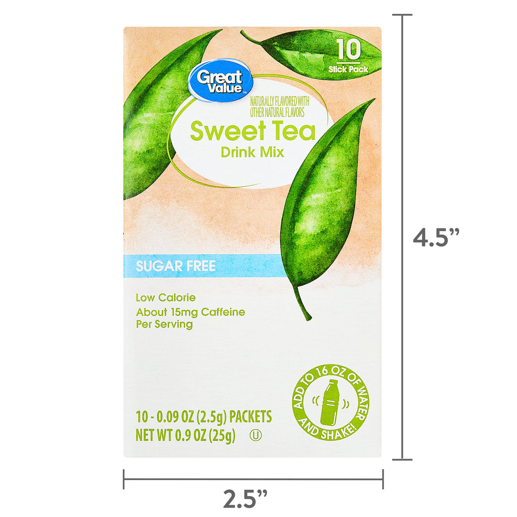 Great Value Sweet Tea Naturally Caffeinated Instant Iced Tea Mix 0.09 oz 10 Count