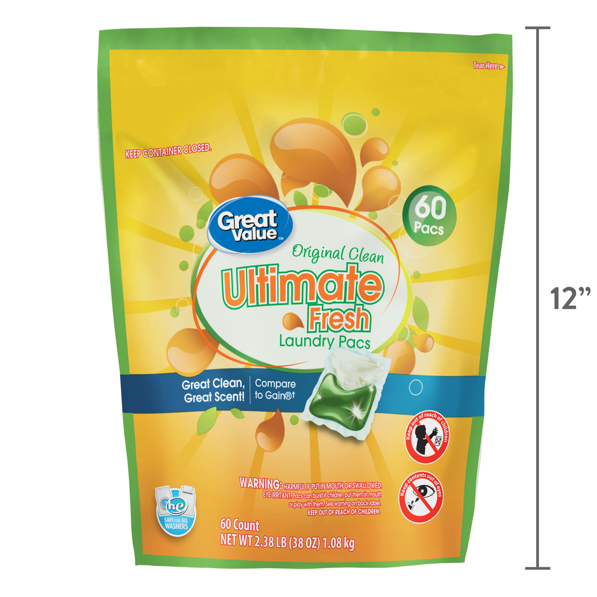 Great Value Ultimate Fresh Laundry Pacs Original Clean 60 Count
