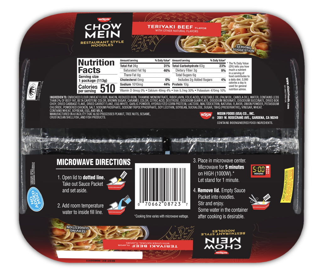 Nissin Chow Mein Teriyaki Beef Instant Noodles 4 Oz Tray