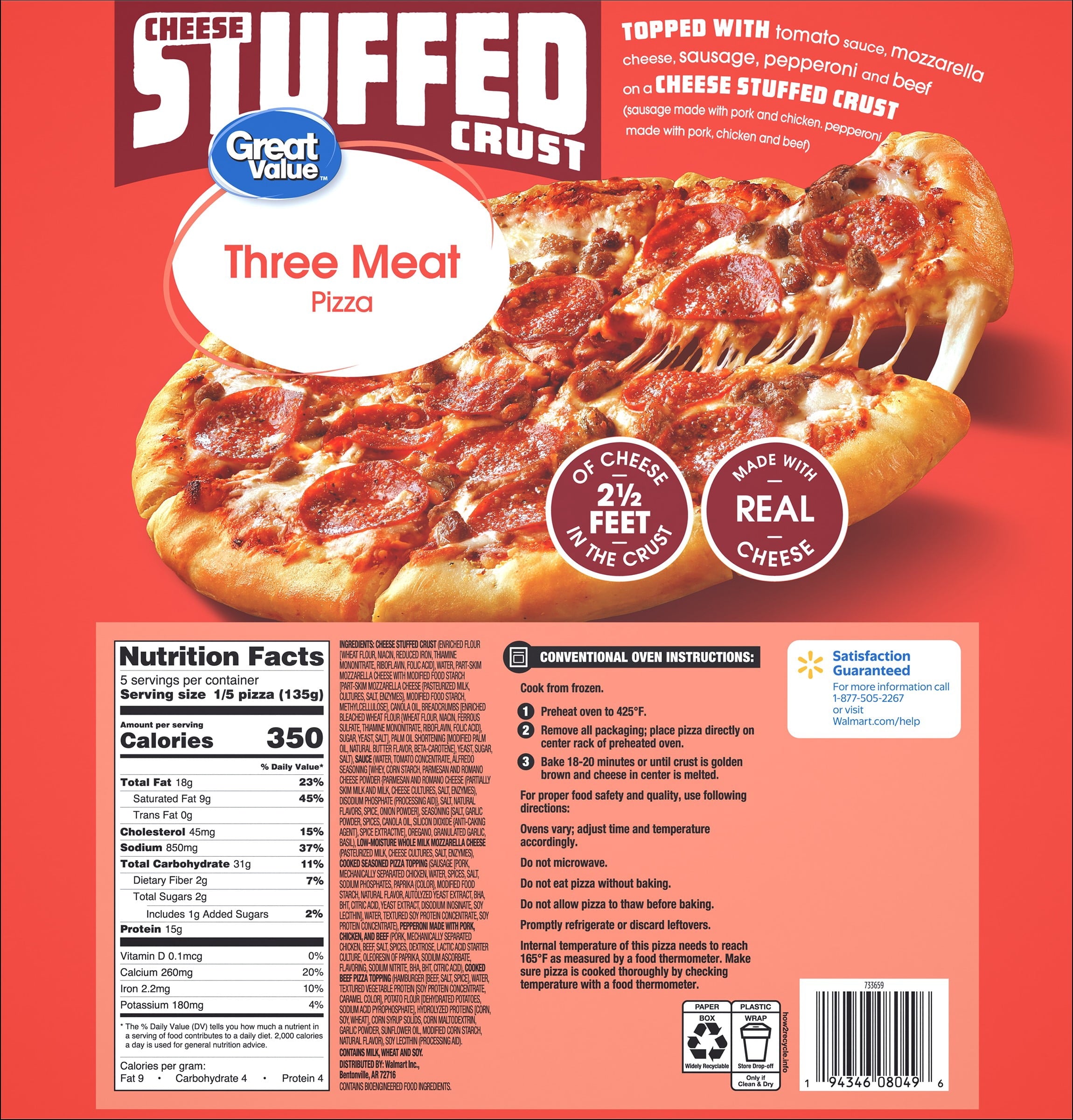 Great Value Stuffed Crust 3 Meat Frozen Pizza 23.75 Oz