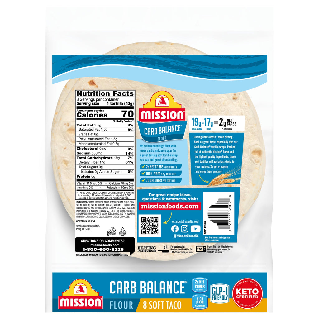 Carb Balance Soft Taco Flour Tortillas 12 Oz 8 Count Mission