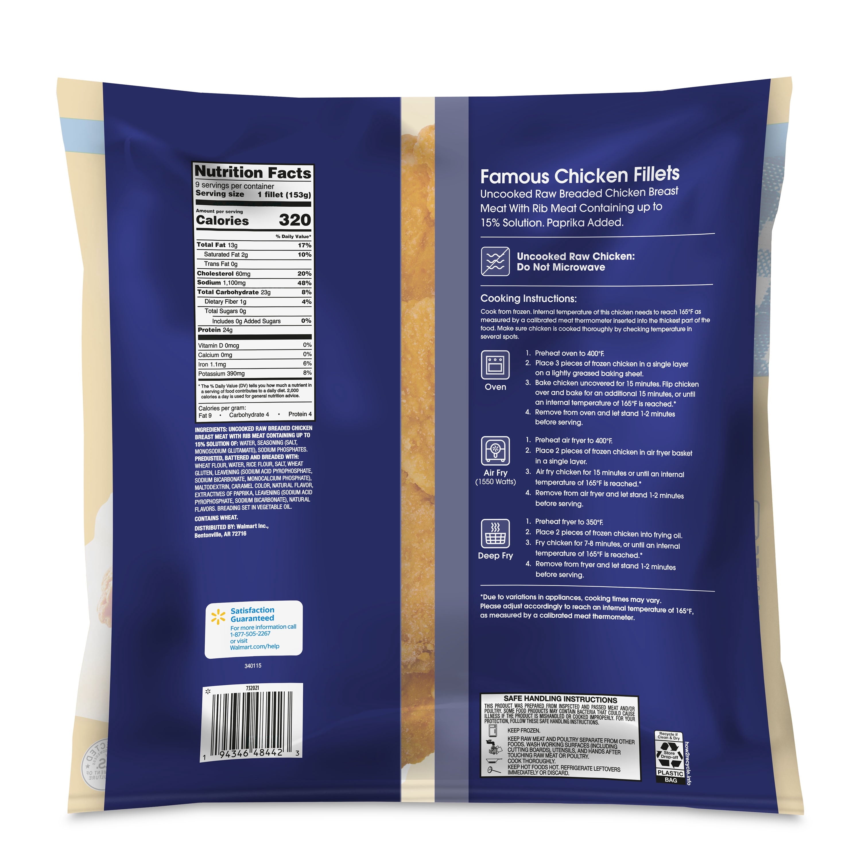 Great Value Famous Chicken Fillets Frozen 3 Lb 18g Protein