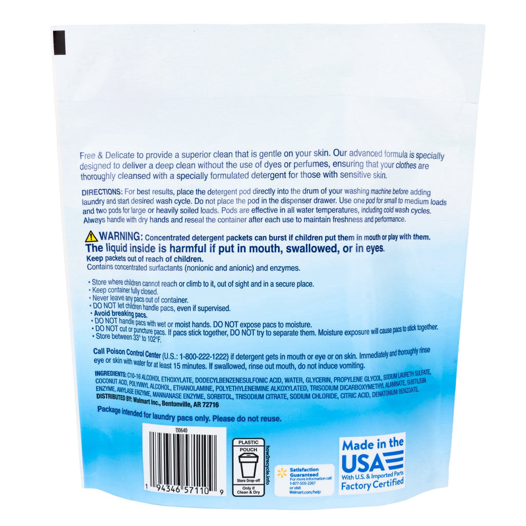 Great Value Free & Delicate Ultra Laundry Detergent Pods Unscented 31 Count