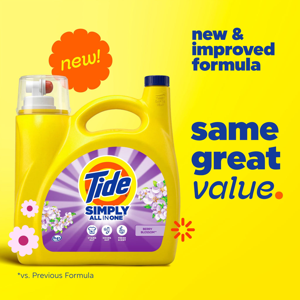 Tide Simply Liquid Laundry Detergent Clean & Fresh Berry Blossom Scent 173 fl oz 138 Loads