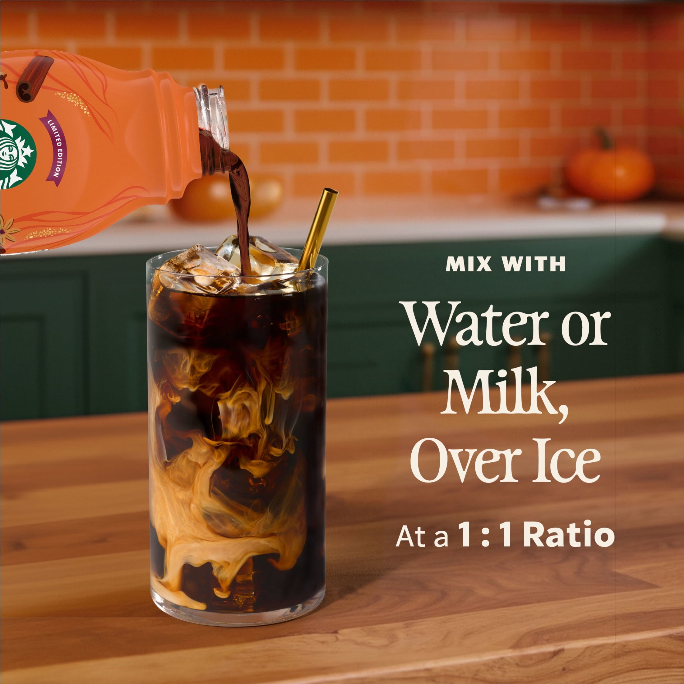 Starbucks Pumpkin Spice Naturally Caffeinated Medium Roast Cold Brew Coffee Concentrate 32 fl oz Bottle