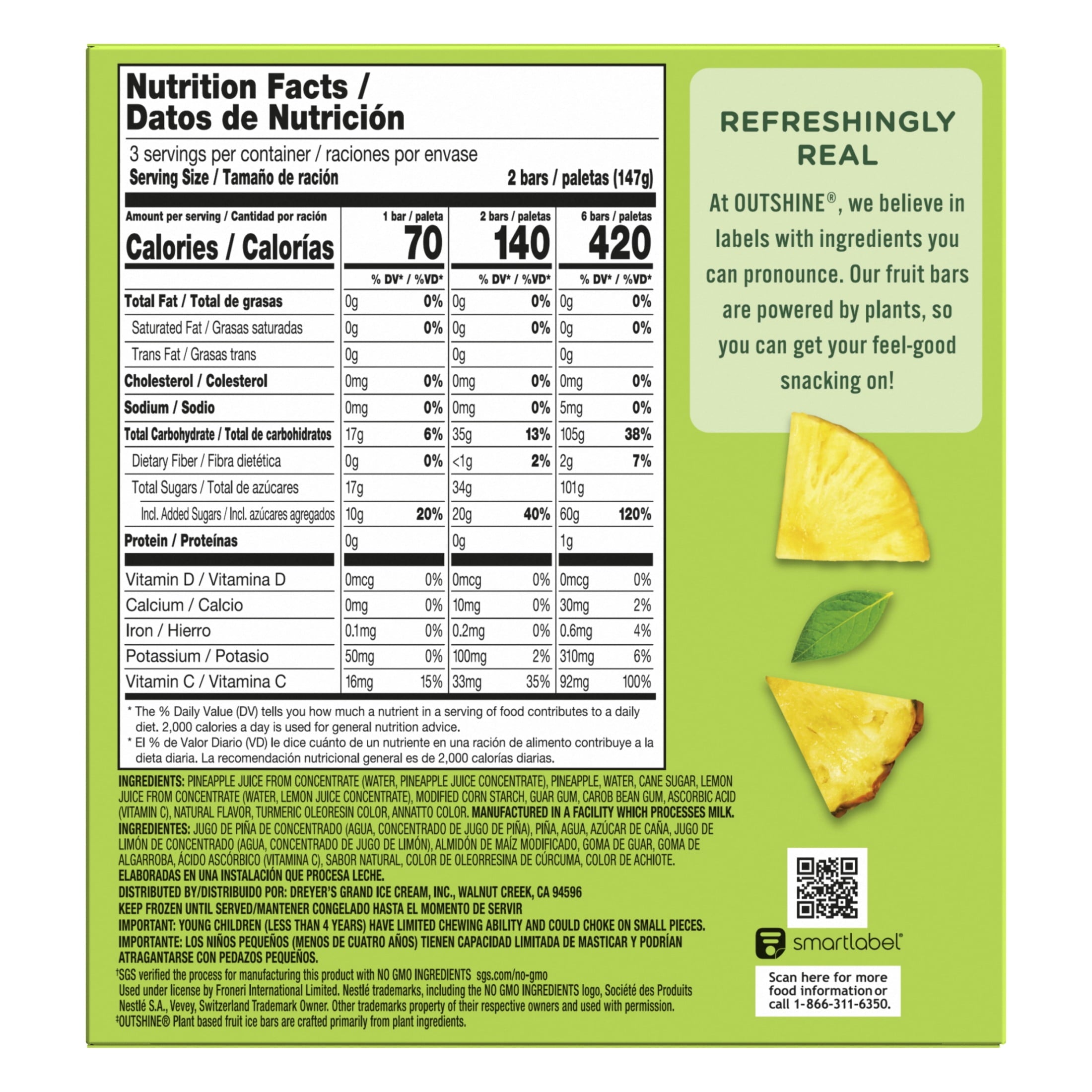 Outshine Pineapple Frozen Fruit Bars 6 Count 15 Fl Oz