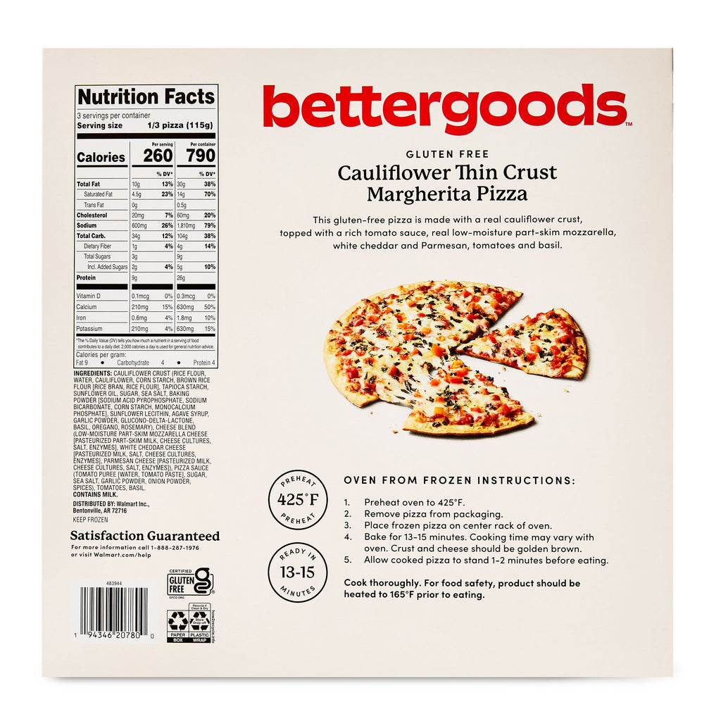 Bettergoods Gluten-Free Cauliflower Thin Crust Margherita Pizza 11.8 Oz Frozen