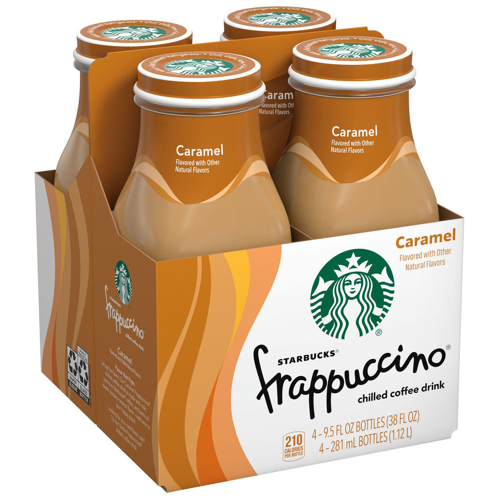Starbucks Frappuccino Caramel Naturally Caffeinated Medium Roast Chilled Coffee Drink 4 Count 9.5 fl oz Bottles