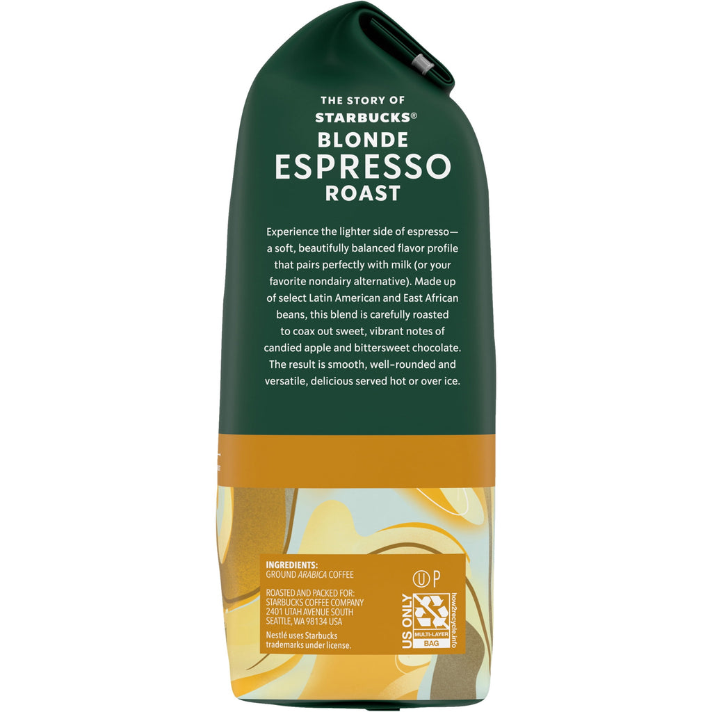 Starbucks Blonde Espresso Roast Naturally Caffeinated Light Ground Coffee 12 oz Bag