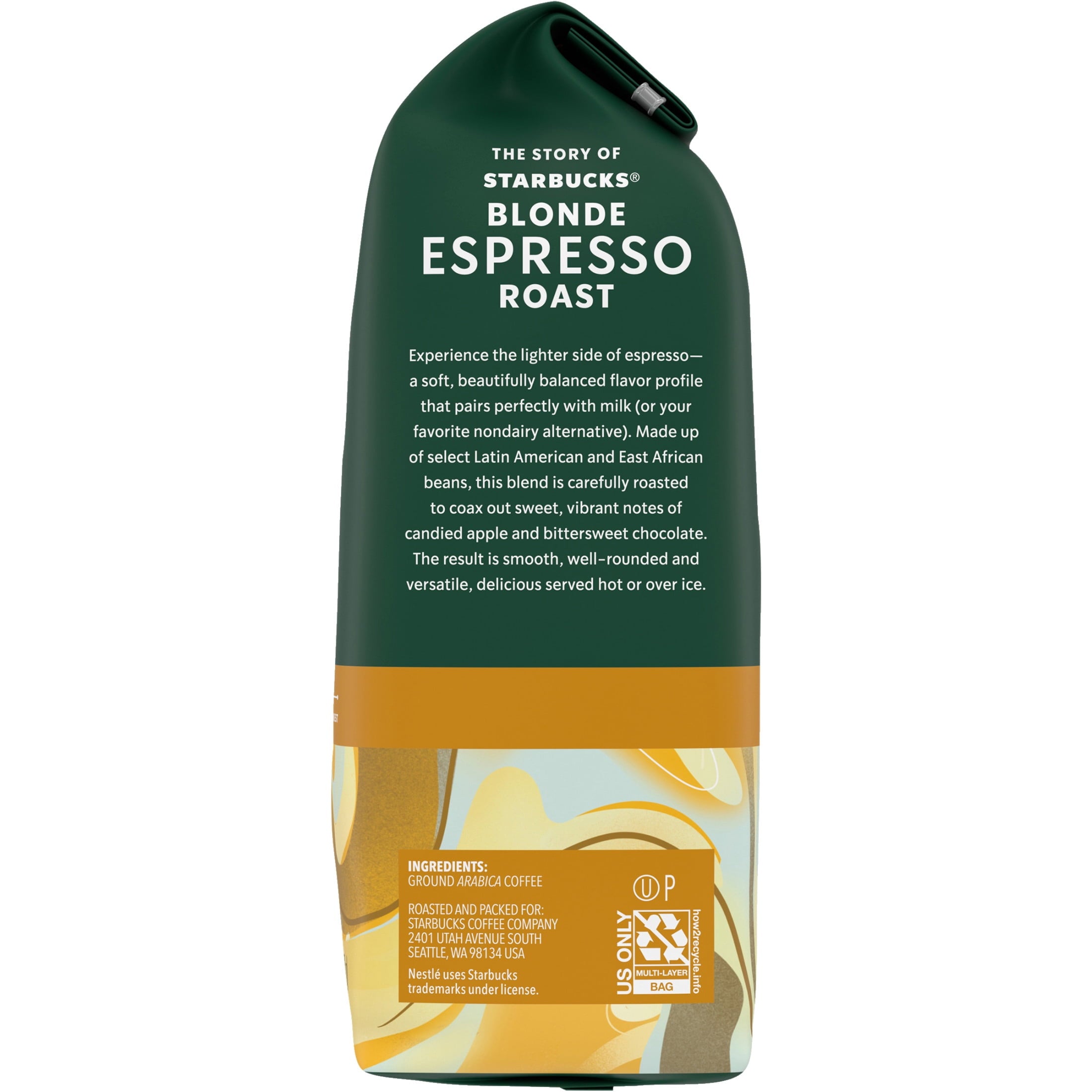 Starbucks Blonde Espresso Roast Naturally Caffeinated Light Ground Coffee 12 oz Bag